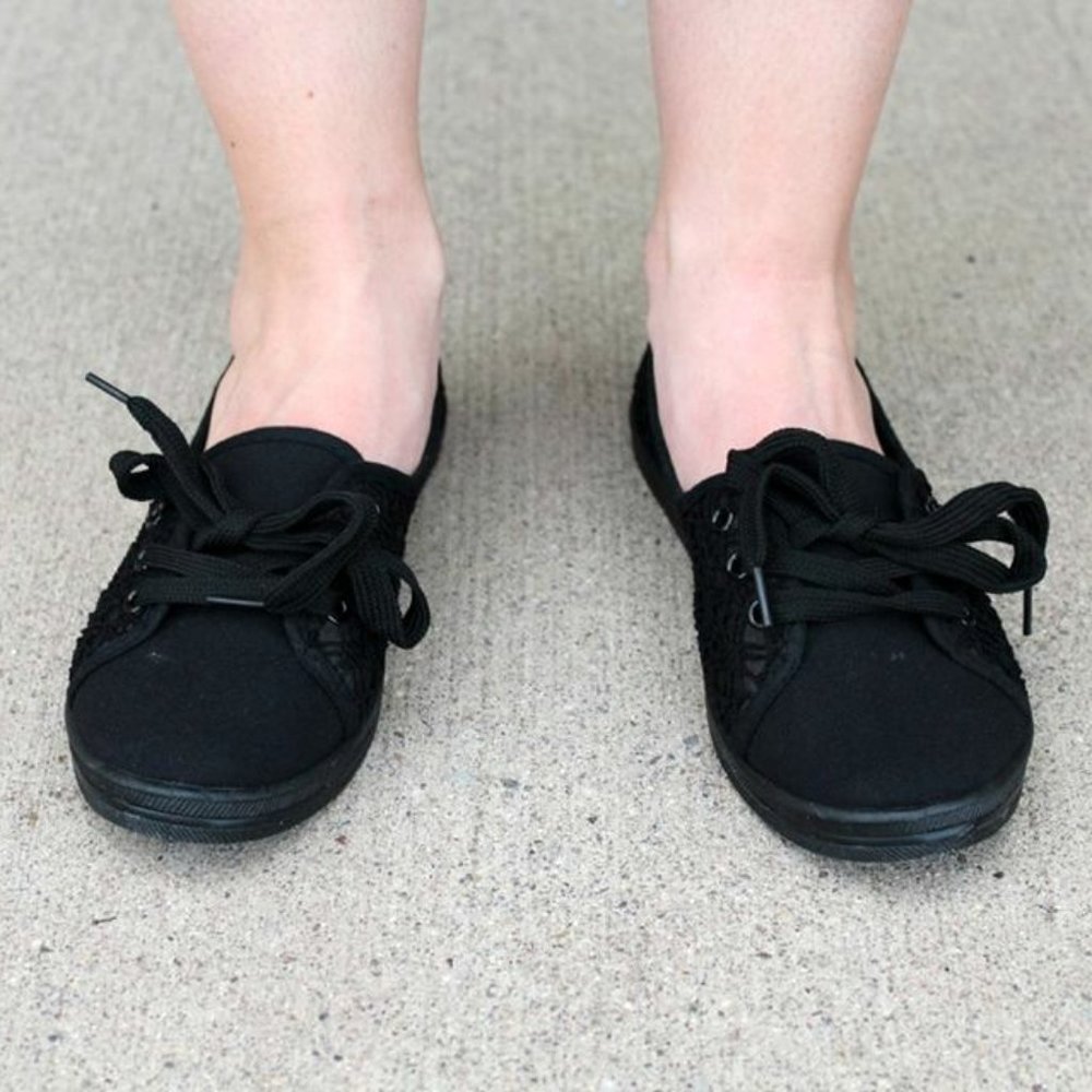 Black Lace Faux Tie Flats Mommy & Me Shoes Slip On - Picture 4 of 4
